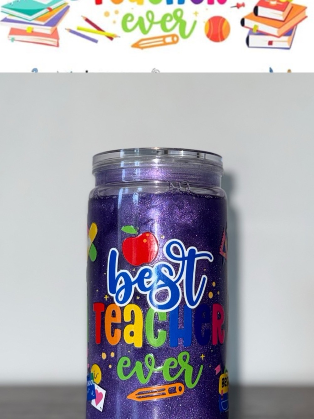 Best Teacher Ever Purple Glitter Tumbler